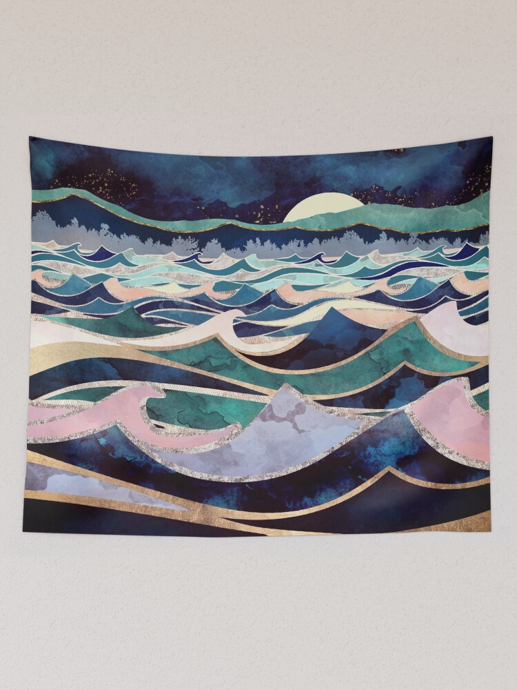 Thumbnail 2 of 3, Tapestry, Moonlit Ocean designed and sold by spacefrogdesign.