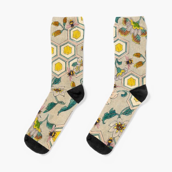 Item preview, HONEY BEES ,BEEHIVES AND SPRING FLOWERS Beekeeping Floral Pattern designed and sold by BulganLumini.