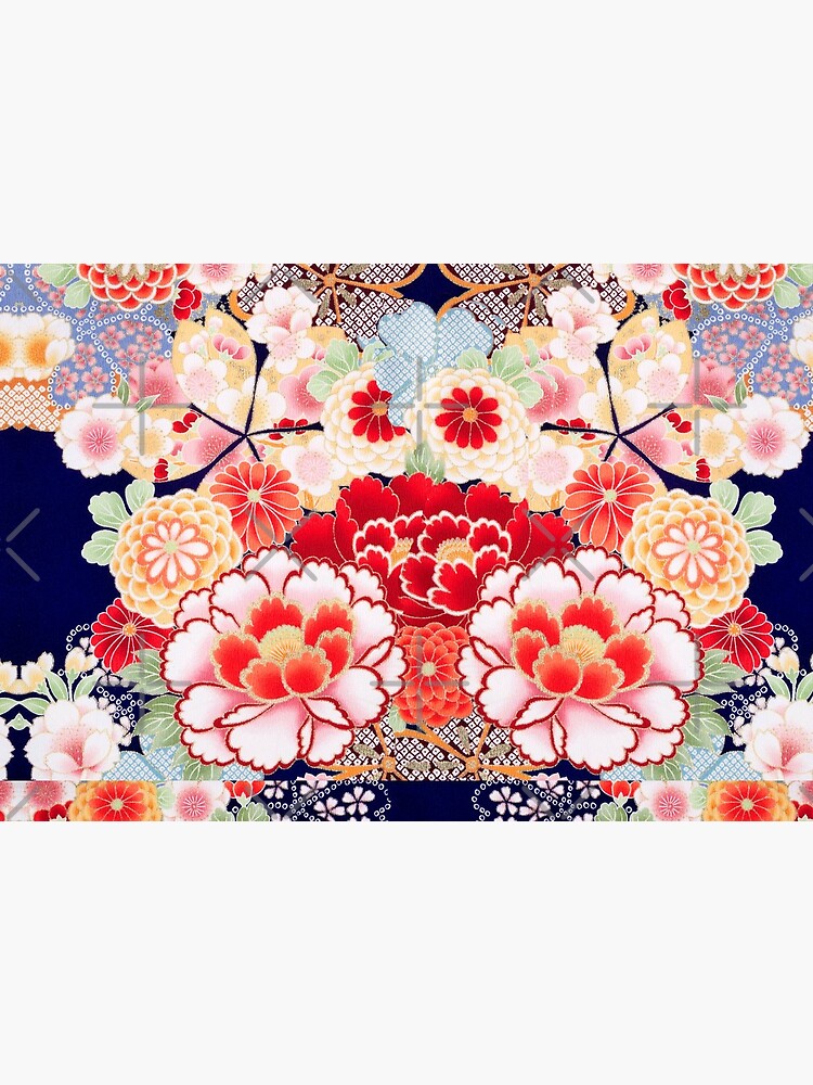 ANTIQUE JAPANESE FLOWERS Pink White Wild Roses Kimono Style Floral by BulganLumini
