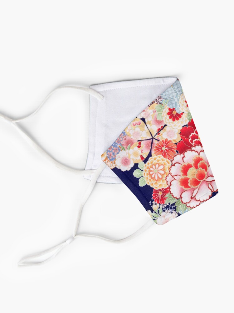 Alternate view of ANTIQUE JAPANESE FLOWERS Pink White Wild Roses Kimono Style Floral Mask