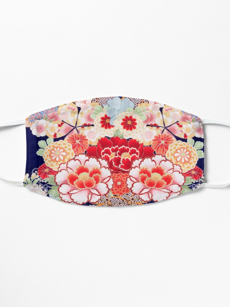 Alternate view of ANTIQUE JAPANESE FLOWERS Pink White Wild Roses Kimono Style Floral Mask