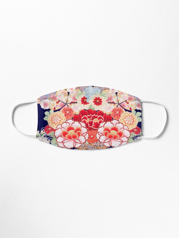 Alternate view of ANTIQUE JAPANESE FLOWERS Pink White Wild Roses Kimono Style Floral Mask