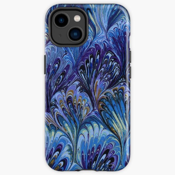 MARBLED PAPER,ABSTRACT BLUE SWIRLS AND SHADES iPhone Tough Case