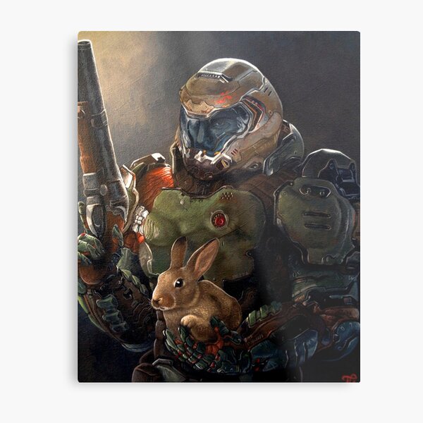 Doom Slayer with bunny Metal Print