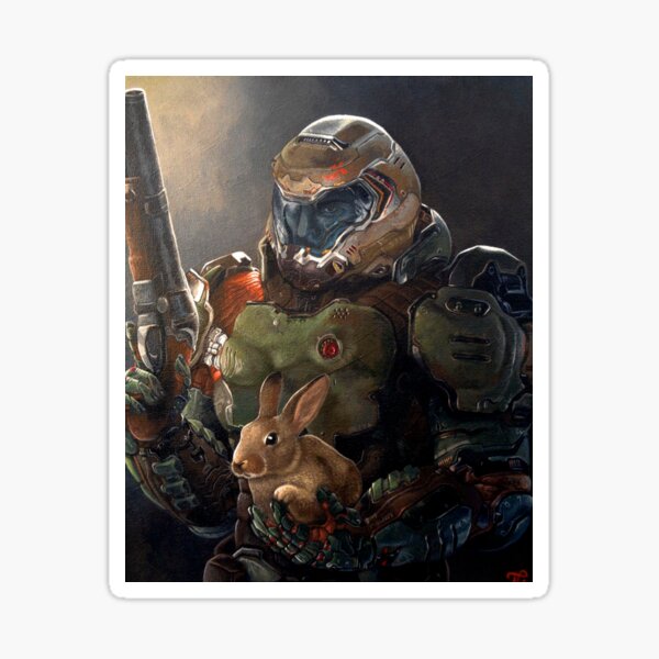 Doom Slayer with bunny Sticker