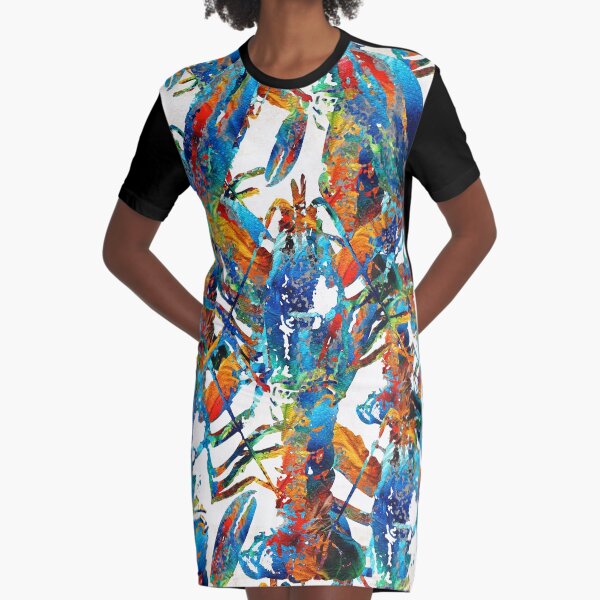 Colorful Lobster Collage Art - Sharon Cummings Graphic T-Shirt Dress