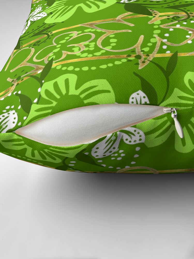 Thumbnail 2 of 4, Pillow, Green Floral Lines in Gold designed and sold by vassiasarri.