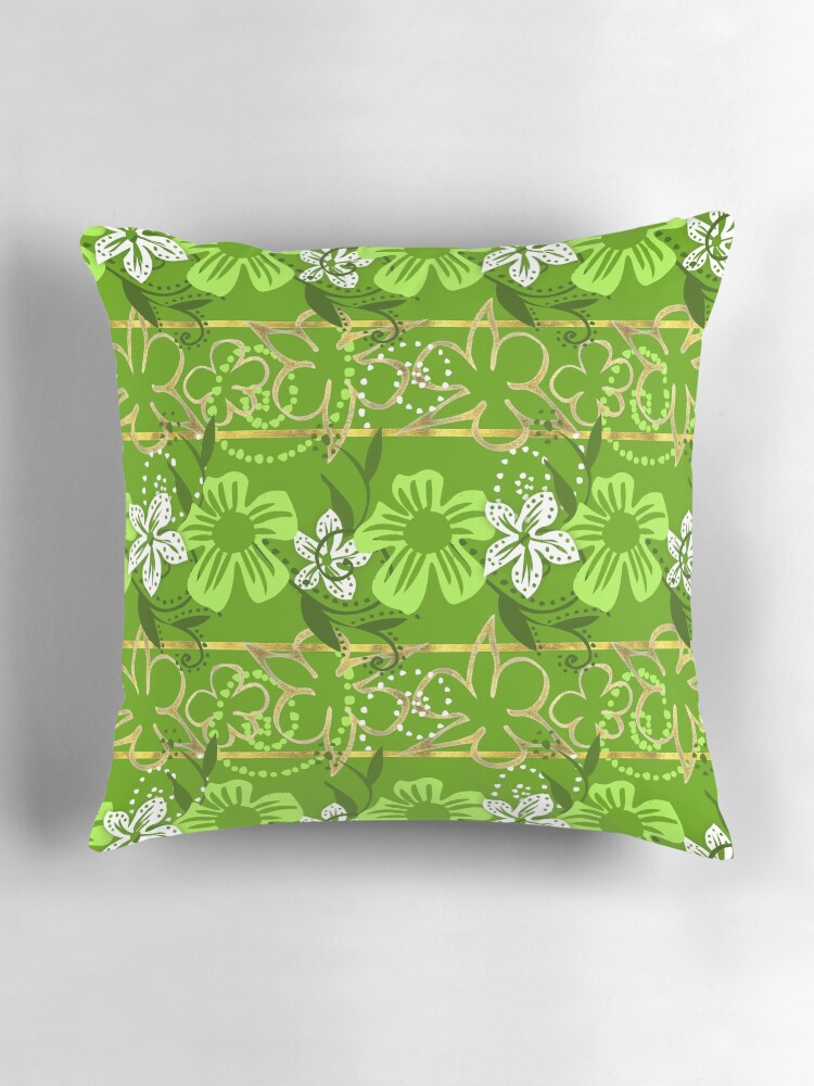 Thumbnail 3 of 4, Pillow, Green Floral Lines in Gold designed and sold by vassiasarri.