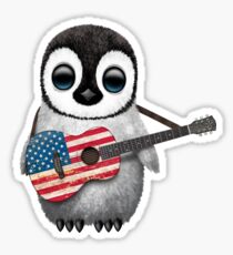 Baby Penguin Playing American Flag Guitar Sticker