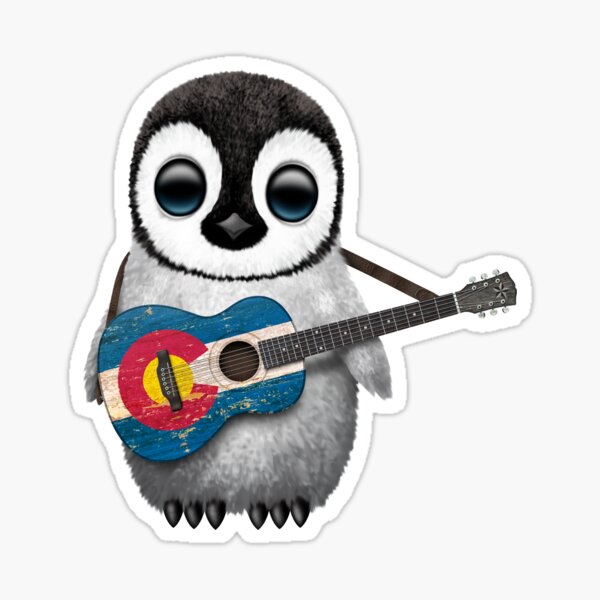 Baby Penguin Playing Colorado Flag Guitar Sticker