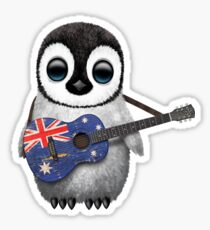 Baby Penguin Playing Australian Flag Guitar Sticker