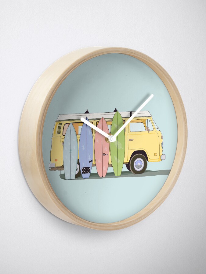 Alternate view of Aesthetic yellow van with surfboards Clock