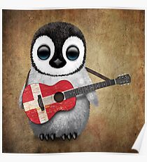 Baby Penguin Playing Danish Flag Guitar Poster