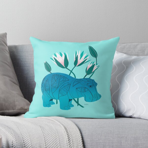Faience Hippo - Floral Artefacts Throw Pillow