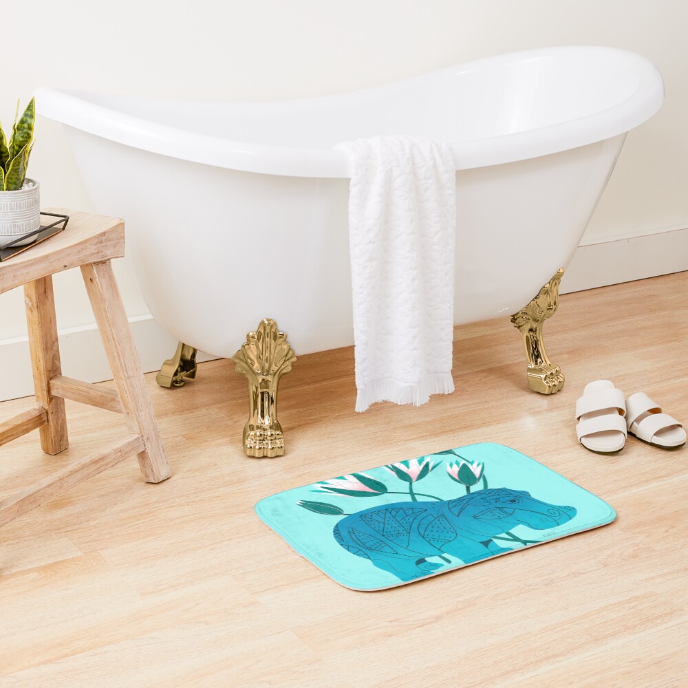 Faience Hippo - Floral Artefacts Bath Mat