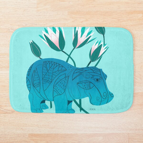 Faience Hippo - Floral Artefacts Bath Mat