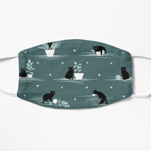When the Black Cat is Alone at Home (Dark Green) Flat Mask