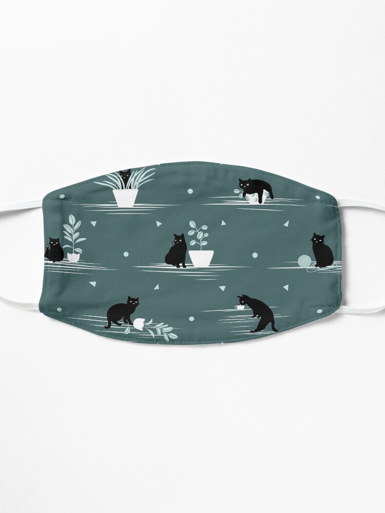 Alternate view of When the Black Cat is Alone at Home (Dark Green) Mask