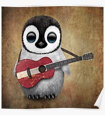 Baby Penguin Playing Latvian Flag Guitar Poster