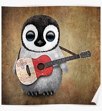 Baby Penguin Playing Maltese Flag Guitar Poster