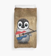 Baby Penguin Playing Paraguay Flag Guitar Duvet Cover