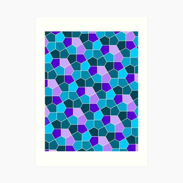 Cairo Pentagonal Tiles in Aqua and Purple Art Print