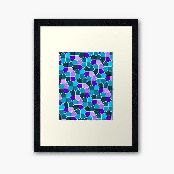 Cairo Pentagonal Tiles in Aqua and Purple Framed Art Print