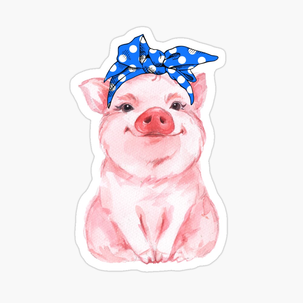 Cute Pig Wearing a Blue Head Scarf Bandana