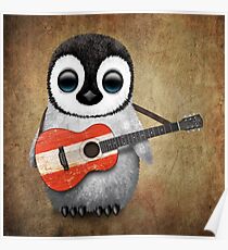 Baby Penguin Playing Austrian Flag Guitar Poster