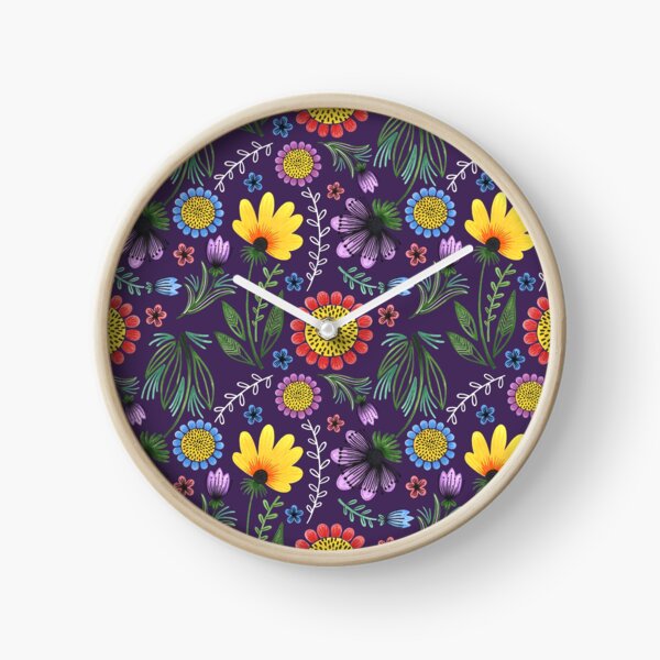 Folksy Flowers (Purple) Clock