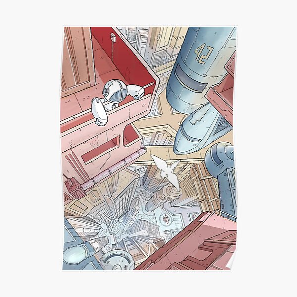 Petit robot perdu dans un monde de Moebius Poster