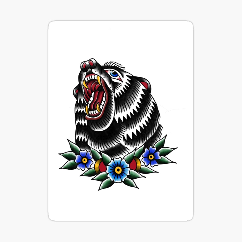 Roaring bear traditional tattoo style - Traditional Tattoo Style - Magnet |  TeePublic