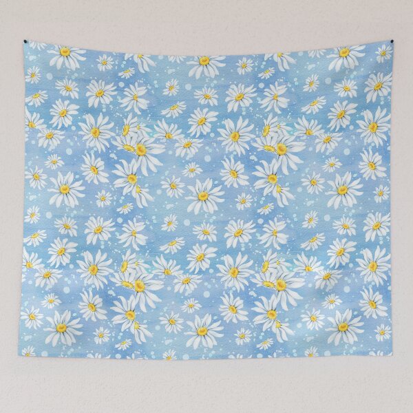 Item preview, White chamomile daisies on blue art paper, watercolour painting designed and sold by Latch Farm  Studios.