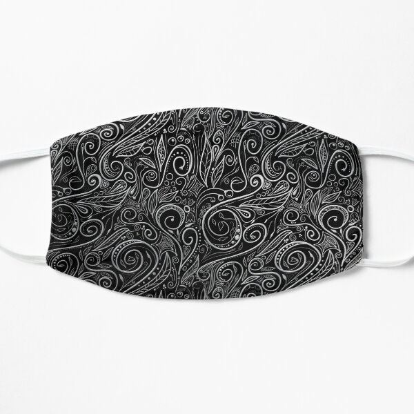 Black Silver Damasks Flat Mask