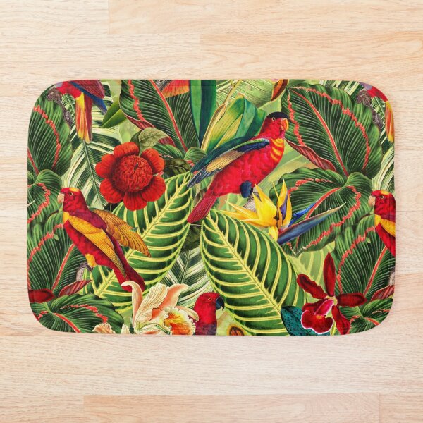 Vintage Tropical Bird Jungle Garden Bath Mat