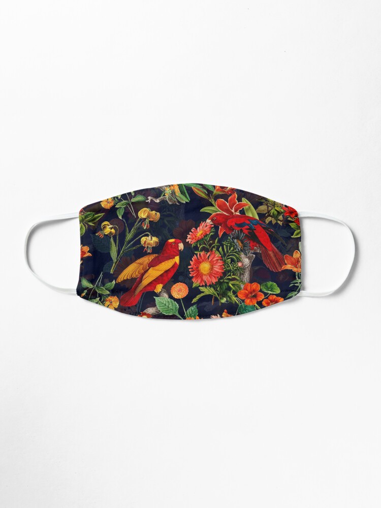 Alternate view of Vintage Tropical Bird Night Jungle Garden dark blue Mask