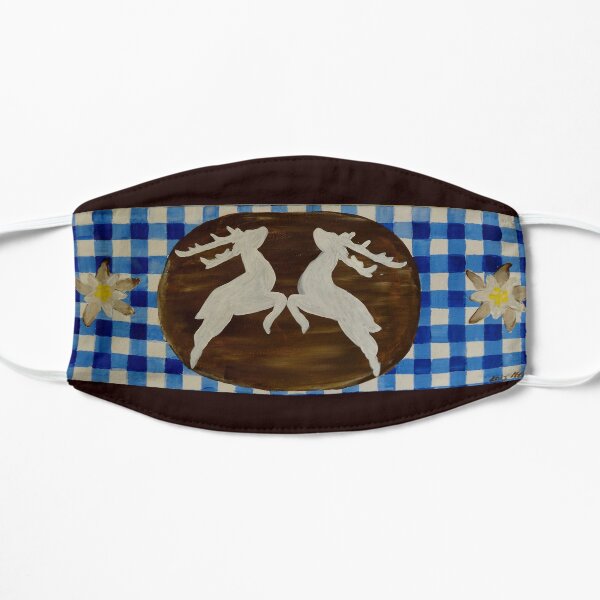 Oktoberfest - green with gentian on blue white checks Flat Mask