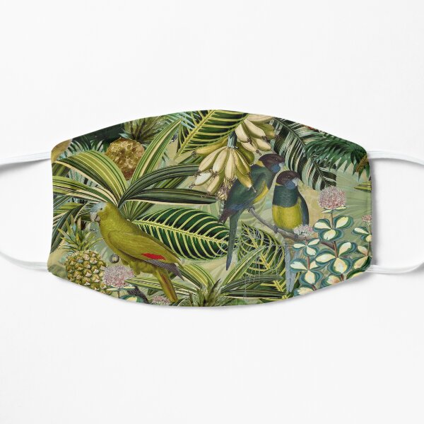 Vintage Green Tropical Bird Jungle Garden Flat Mask