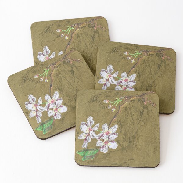 Item preview, Ephemeral White Cherry Blossom on Gold designed and sold by LymphomaLass.