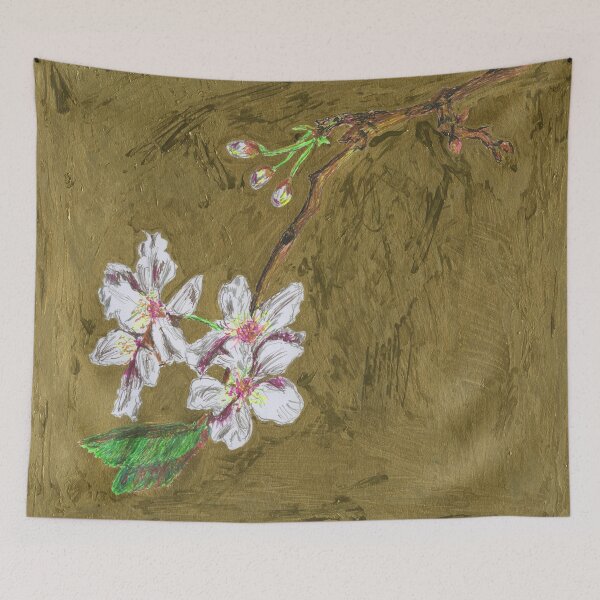 Item preview, Ephemeral White Cherry Blossom on Gold designed and sold by LymphomaLass.