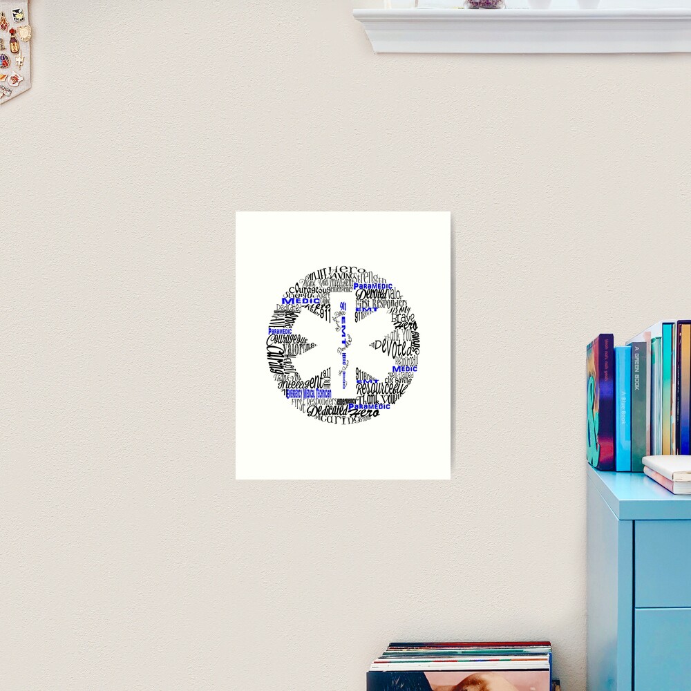 Paramedic EMT First Responder Thank you Gift Star of Life Symbol Word Cloud  | Poster