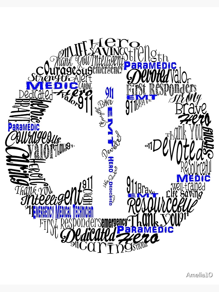 Paramedic EMT First Responder Thank you Gift Star of Life Symbol Word Cloud  | Poster