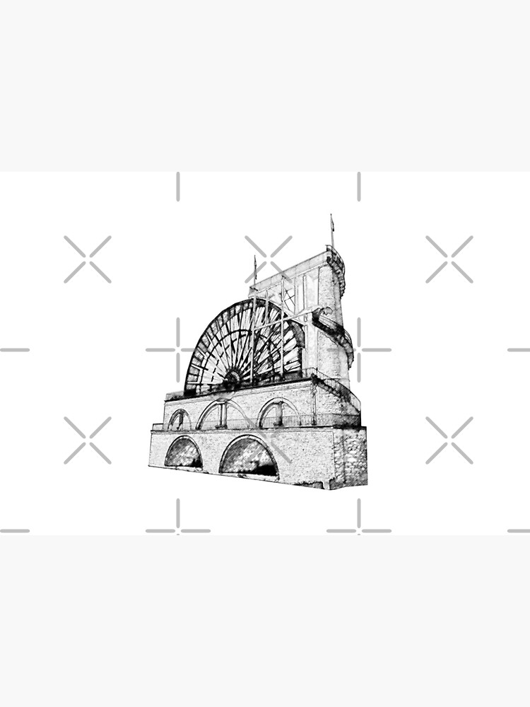 Laxey Water wheel Isle of Man Line Drawing style by tribbledesign