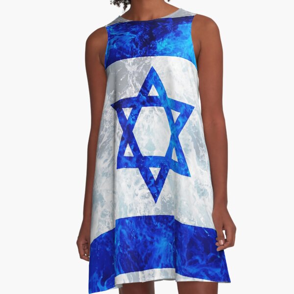 Ocean Waves Flag of Israel A-Line Dress