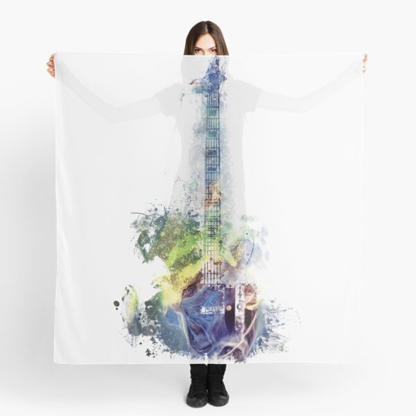 Electric guitar watercolor blue yellow Scarf