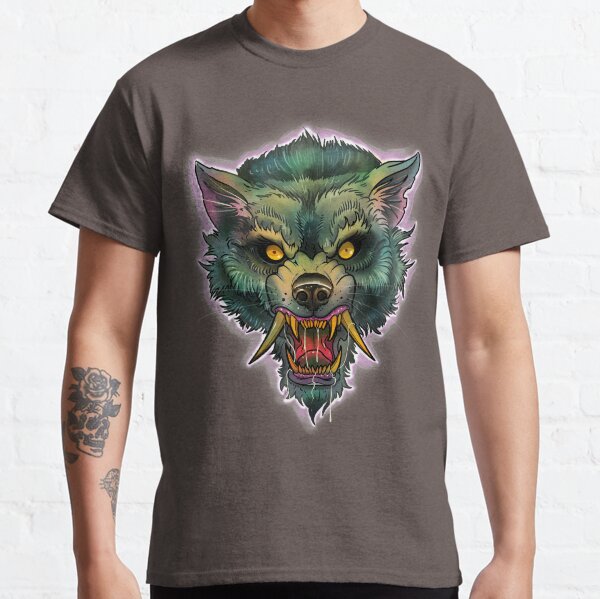 Traditional Wolf Tattoo Raglan Tee-à Manches Longues Flash Tattoo T Shirt Traditional Wolf Tattoo Raglan Tee-à Manches Longues Flash Tattoo T Shirt