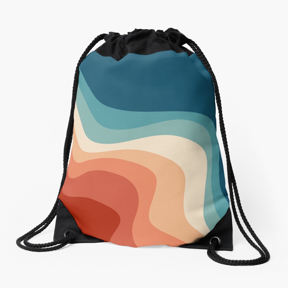 Retro style waves Drawstring Bag