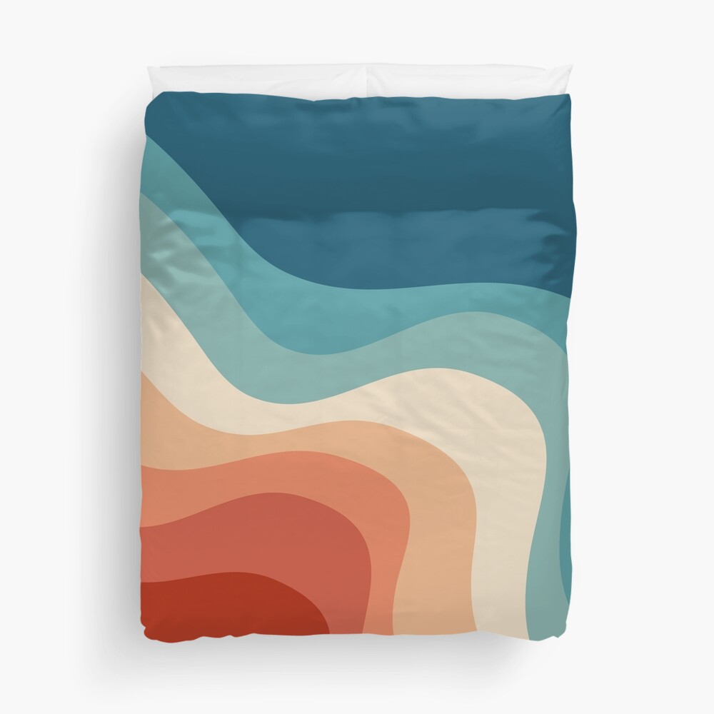 Retro style waves Duvet Cover