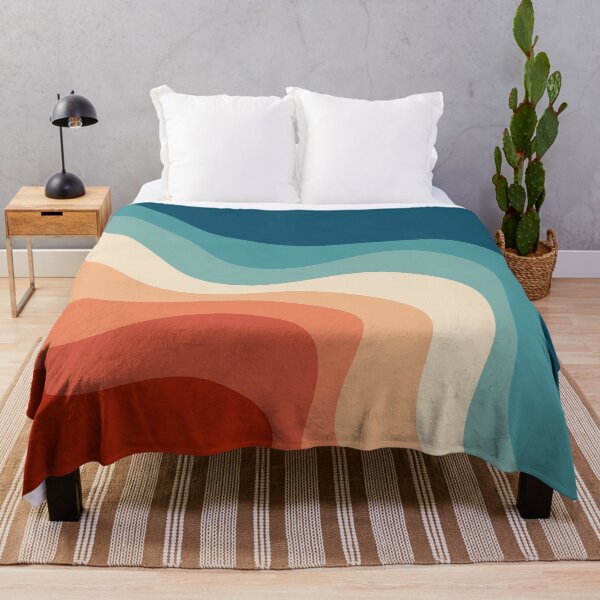 Retro style waves Throw Blanket