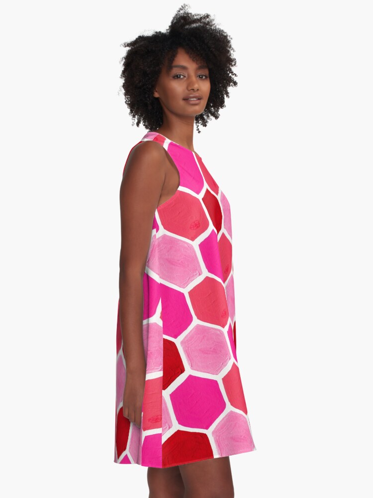 Alternate view of Hexagon Honeycomb Pattern – Valentine Palette A-Line Dress